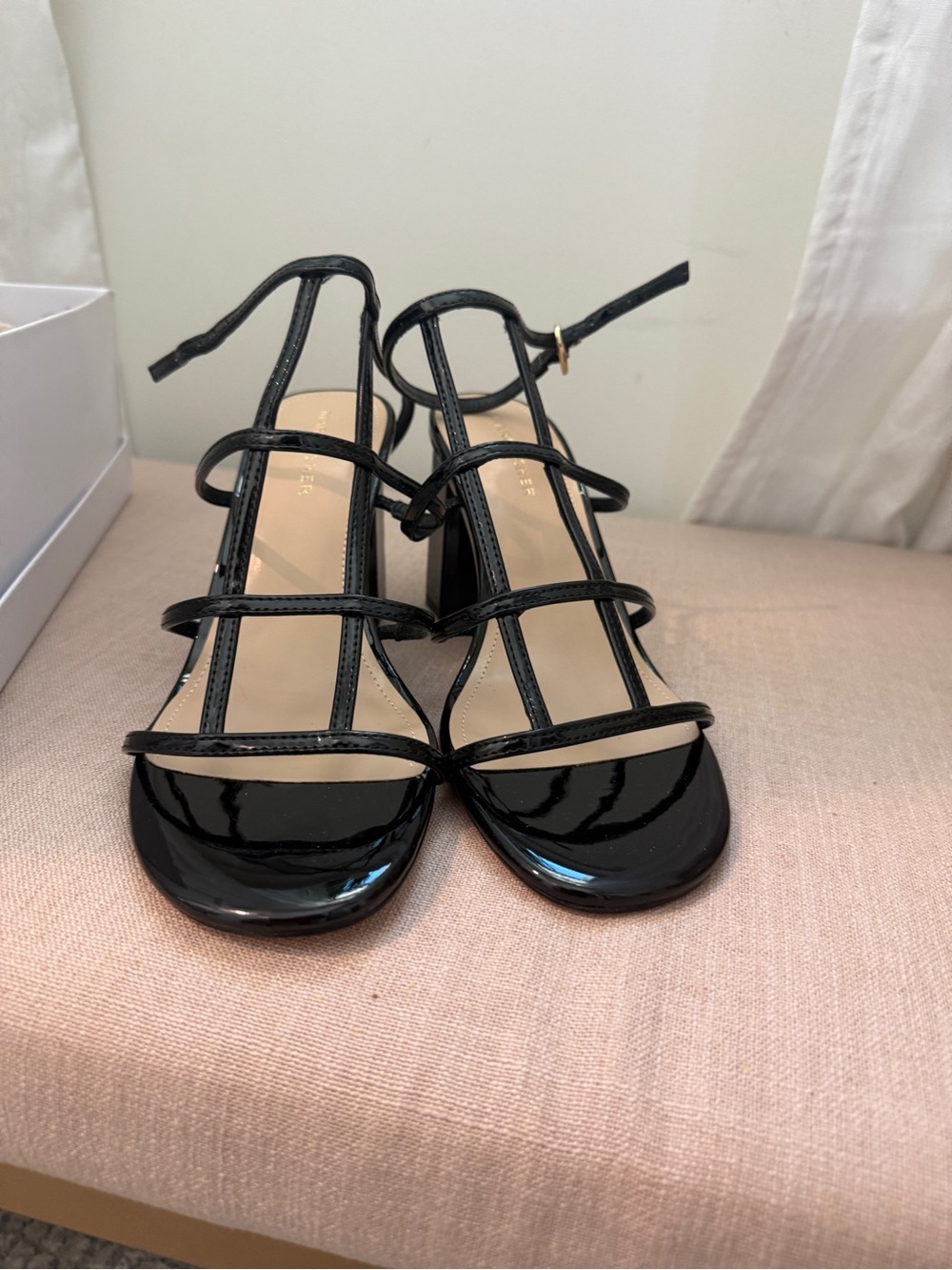 Marc Fisher Black Patent Multi-Strap Block Heel Sandals
